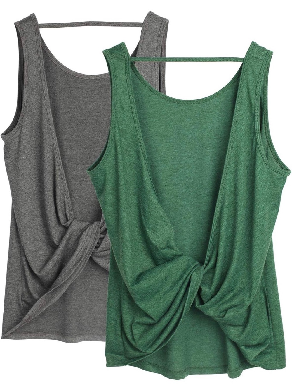 Twist-Back Tank Tops - Green & Gray